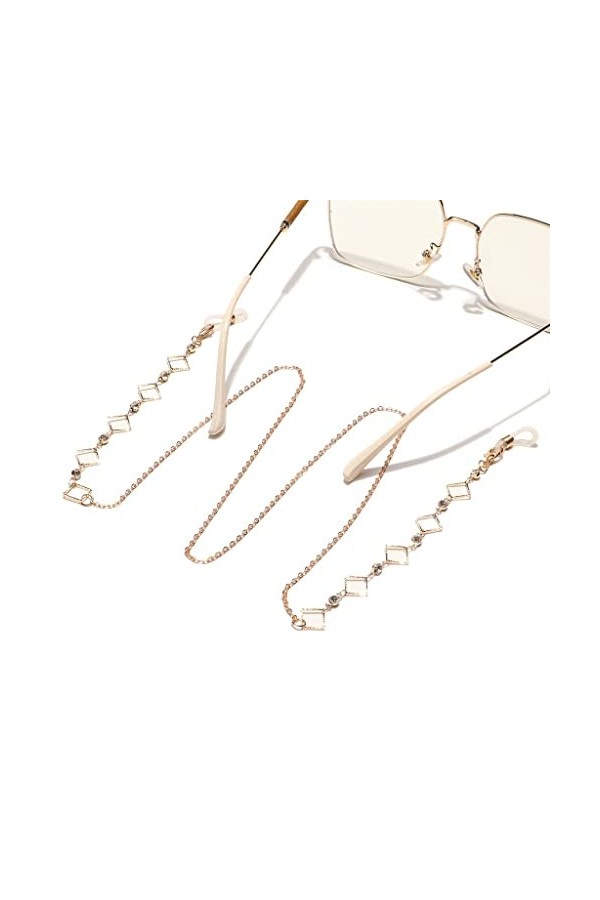 EYHLKM Chaîne de Lunettes en métal Faite à la Main en Strass Transparent carré de Mode