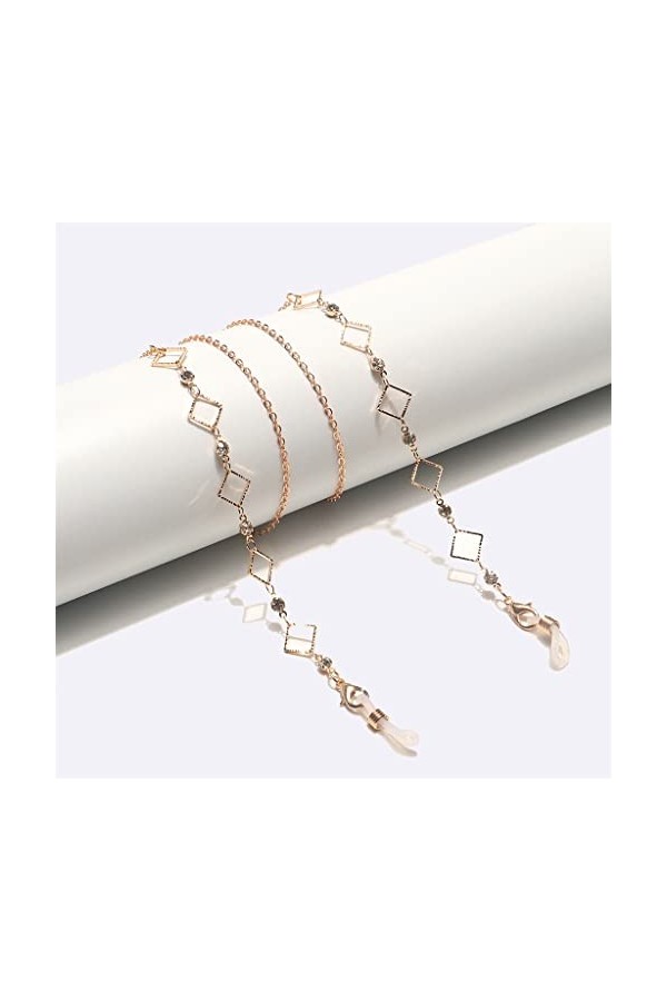 EYHLKM Chaîne de Lunettes en métal Faite à la Main en Strass Transparent carré de Mode