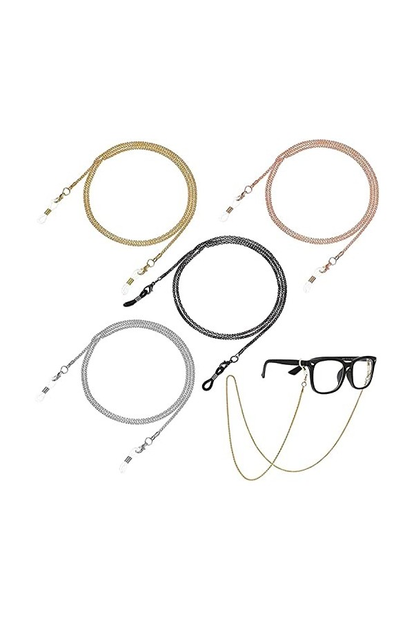 DSFEN Lot de 4 Colliers de chaîne pour Lunettes, chaîne de Lunettes en métal antidérapant, Sangle de Lunettes, chaîne de Lune