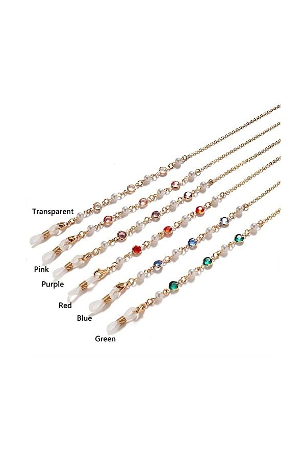 GJRFYJ Chaîne de sangle de cou for femmes Chaînes de lunettes de soleil perlées Lanière Cristal Lunettes Sangle Cordon Chaîne