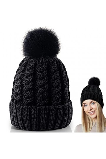 AURUZA Bonnet dhiver pour femme - Doux - Avec doublure chaude - Épais tricot - Pour la randonnée, gris, taille unique