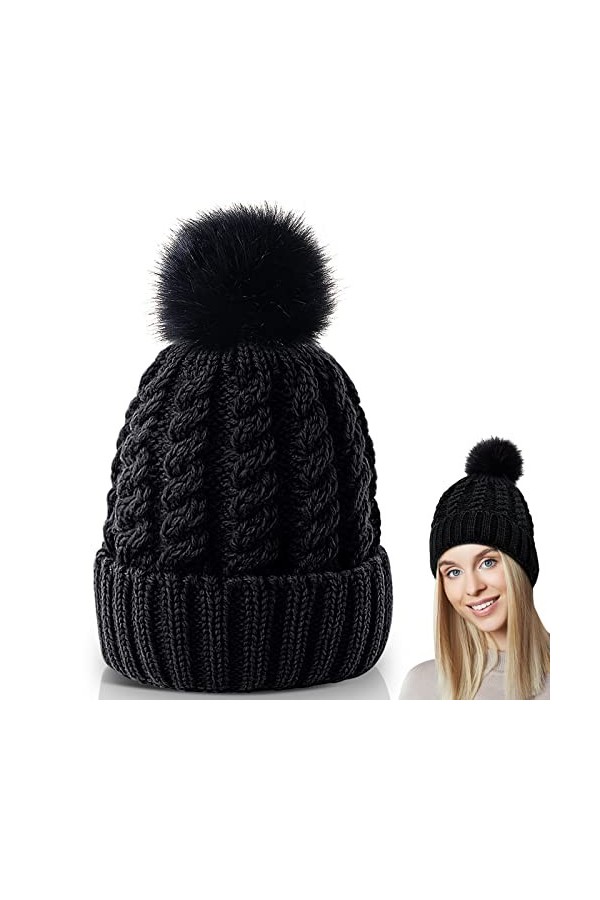 AURUZA Bonnet dhiver pour femme - Doux - Avec doublure chaude - Épais tricot - Pour la randonnée, gris, taille unique