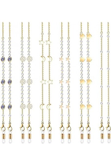 DSFEN 6 Pcs Chaînes de Lunettes Chaînes de Lunettes Retenue de Lunettes Perlé Porte-Sangle de Lunettes Longe Collier pour San
