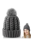 AURUZA Bonnet dhiver pour femme - Doux - Avec doublure chaude - Épais tricot - Pour la randonnée, gris, taille unique