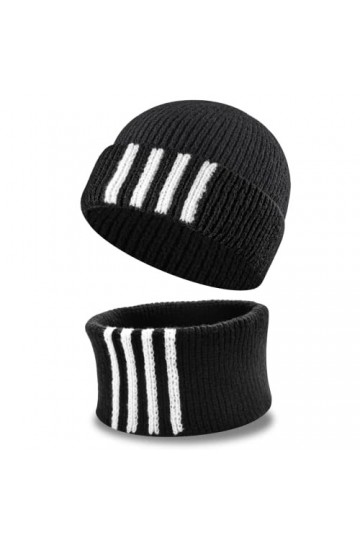 Qianyou Ensemble Chapeau et Echarpe, Bonnet et Echarpe en Tricot, Ensemble Chaud par Temps Froid, Bonnet Thermique avec Echar