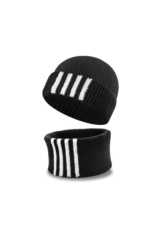 Qianyou Ensemble Chapeau et Echarpe, Bonnet et Echarpe en Tricot, Ensemble Chaud par Temps Froid, Bonnet Thermique avec Echar