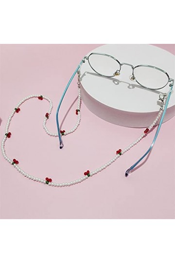 XOUVY Cristal Cerise Lunettes Chaîne Mignon Transparent Perlé Poire Fleur Chaîne Sangle De Cou Lunettes De Soleil Longe Bijou