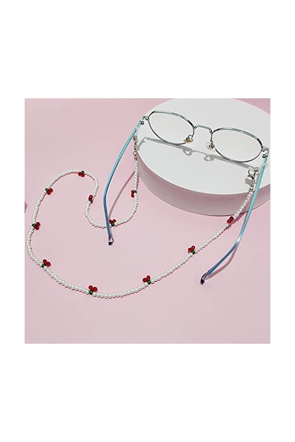 XOUVY Cristal Cerise Lunettes Chaîne Mignon Transparent Perlé Poire Fleur Chaîne Sangle De Cou Lunettes De Soleil Longe Bijou