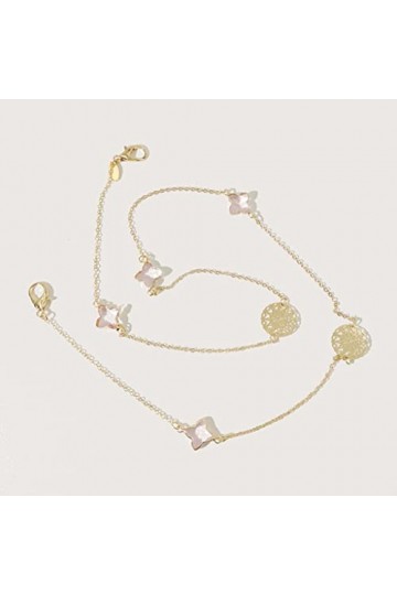 QZH Chaîne de Lunettes chaîne rétro Petite pièce de Fleur de Vent parfumée trèfle à Quatre Feuilles Verre Bijou chaîne de Lun