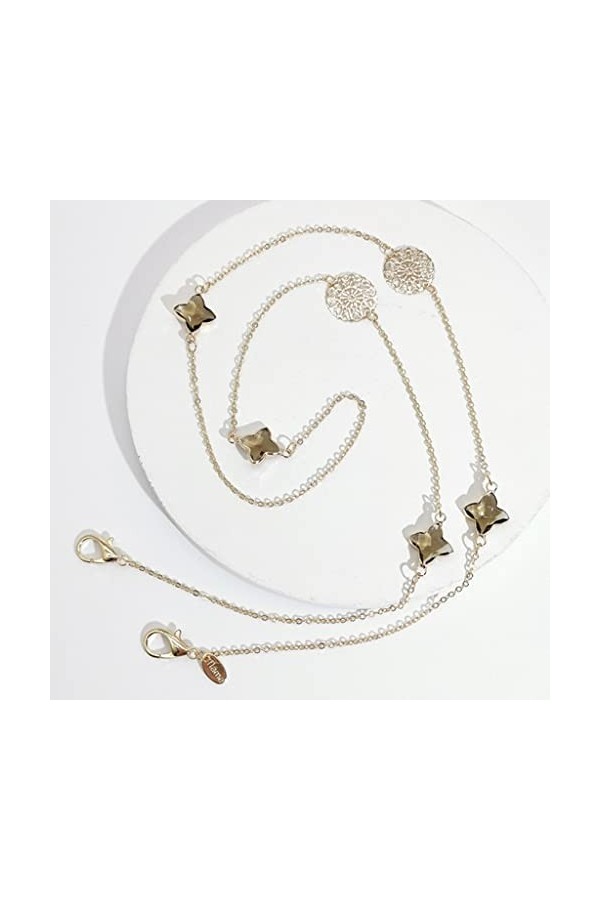 QZH Chaîne de Lunettes chaîne rétro Petite pièce de Fleur de Vent parfumée trèfle à Quatre Feuilles Verre Bijou chaîne de Lun