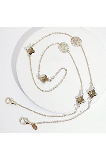 QZH Chaîne de Lunettes chaîne rétro Petite pièce de Fleur de Vent parfumée trèfle à Quatre Feuilles Verre Bijou chaîne de Lun