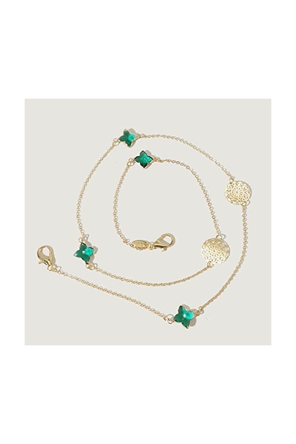 QZH Chaîne de Lunettes chaîne rétro Petite pièce de Fleur de Vent parfumée trèfle à Quatre Feuilles Verre Bijou chaîne de Lun