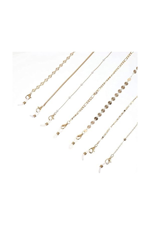 DSFEN Lot de 7 chaînes de Lunettes, Collier de chaîne de Lunettes dorées pour Lunettes de Vue pour Femmes Filles