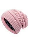 Joligiao Bonnet Tricoté dhiver Femme Chaud Chapeau Tricoté Doublure en Satin Casquette dhiver Beanie pour Cheveux Chauds Be