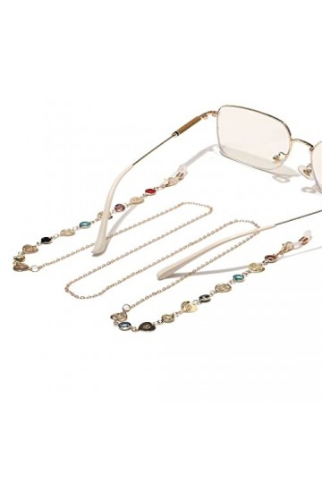 FSHGSA Mode Or cuivre pêche Coeur Verre coloré Lunettes chaîne Lunettes Corde Lunettes chaîne