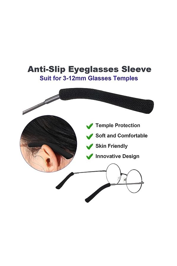 Lot de 2 paires de coussinets de lunettes en tissu de coton, tricotés doux, antidérapants, élastiques, confortables pour lune