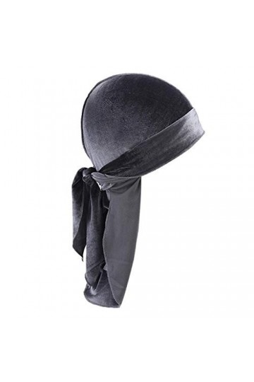 zalati Durag Casquette de pirate en velours uni à longue queue pour homme et femme Gris