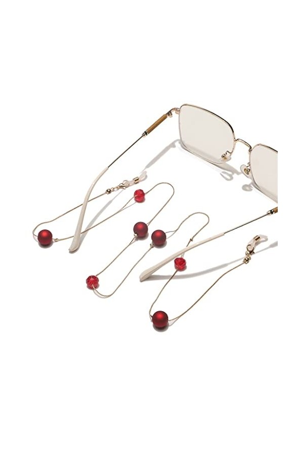 FSHGSA Chaîne de Mode Perles givrées Rouges chaîne de Lunettes à la Main chaîne Anti-Perdue