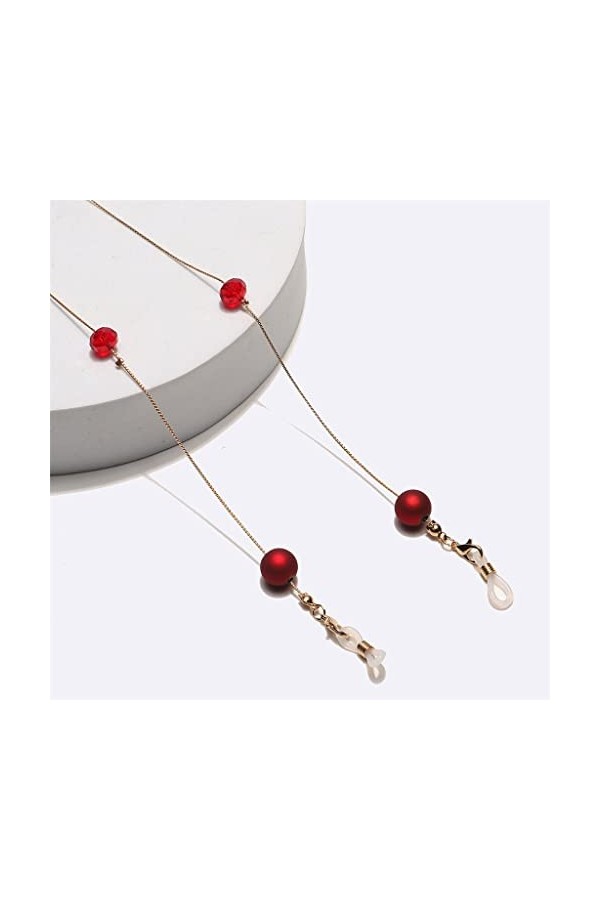 FSHGSA Chaîne de Mode Perles givrées Rouges chaîne de Lunettes à la Main chaîne Anti-Perdue