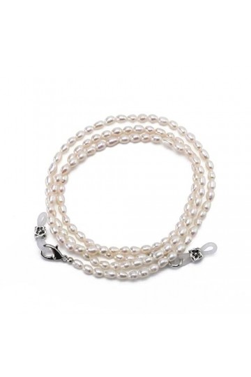 DNLKWGO Collier élégant pour lunettes avec cordon en perles deau douce pour femme et fille, doré, taille unique