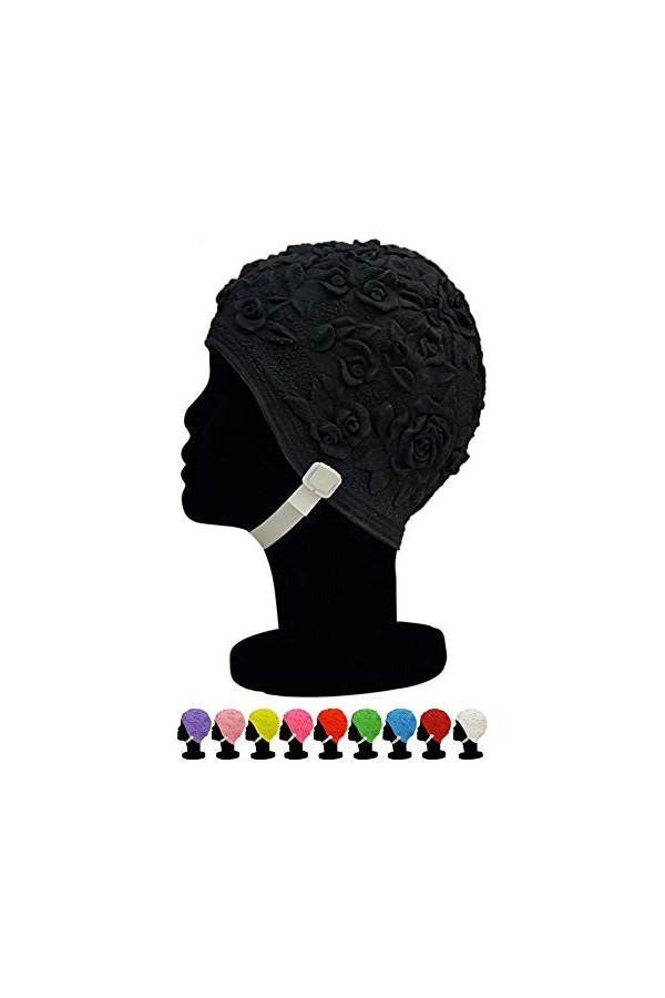 Blue Reef Bonnet de bain en latex souple et souple pour femme - Couleur unie - Effet 3D - Style rétro classique - Style vinta