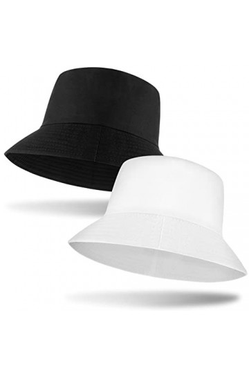 Chapeau de Seau Chapeau de Pêcheur Chapeau Bob de Soleil Noir, Blanc, 2 
