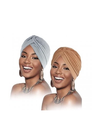 Generse Turbans pour Femmes pré-noués Kno Headwraps plissé Beanie Cap Perte de Cheveux Chapeau 2 pièces