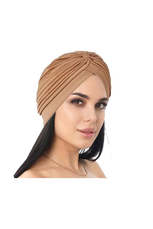 Generse Turbans pour Femmes pré-noués Kno Headwraps plissé Beanie Cap Perte de Cheveux Chapeau 2 pièces