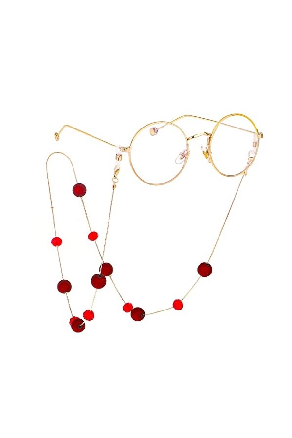 TONZN Chaîne de lunettes de chaîne de chandail de mode Chaîne de lunettes de perles givrées en cristal rouge à usages multipl