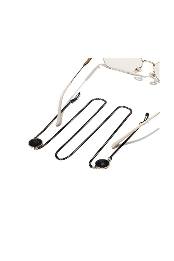 OQHAIR Chaîne de lunettes en métal Pendentif en cristal noir Chaîne de lunettes faite à la main D Talla ?nica 