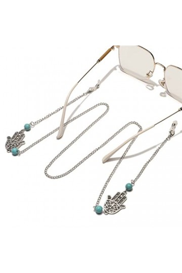 TONZN Fashion Palm Turquoise Silver Chain Lunettes Corde Chaîne de lunettes en métal anti-perte D 1 