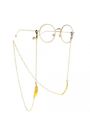 TONZN Lunettes en métal Corde Or Plume Pendentif Lunettes faites à la main Chaîne Oeil Longe D 1 