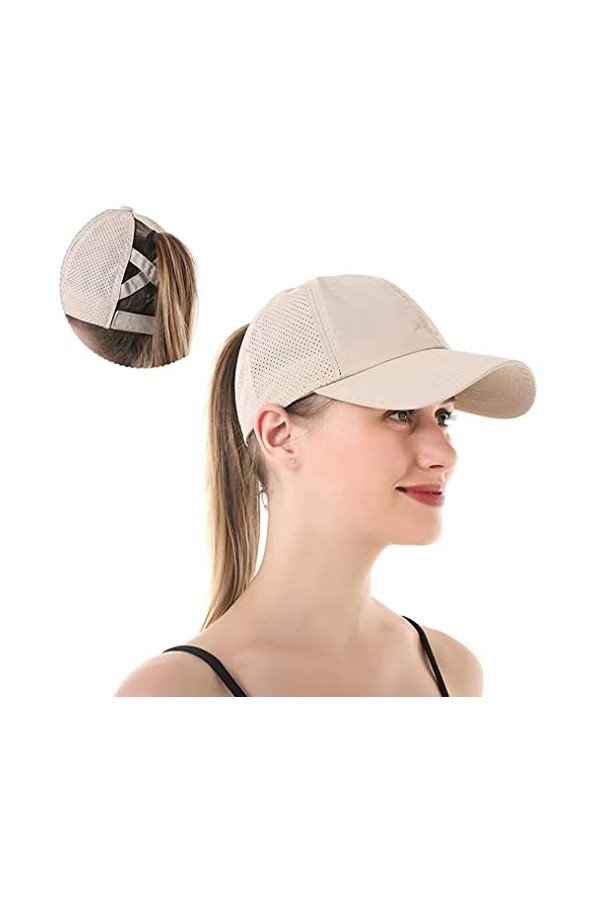 Femmes Casquette de Queue de Cheval Respirant Séchage Rapide Casquette de Baseball Anti UV été Chapeau de Soleil Golf Tennis 