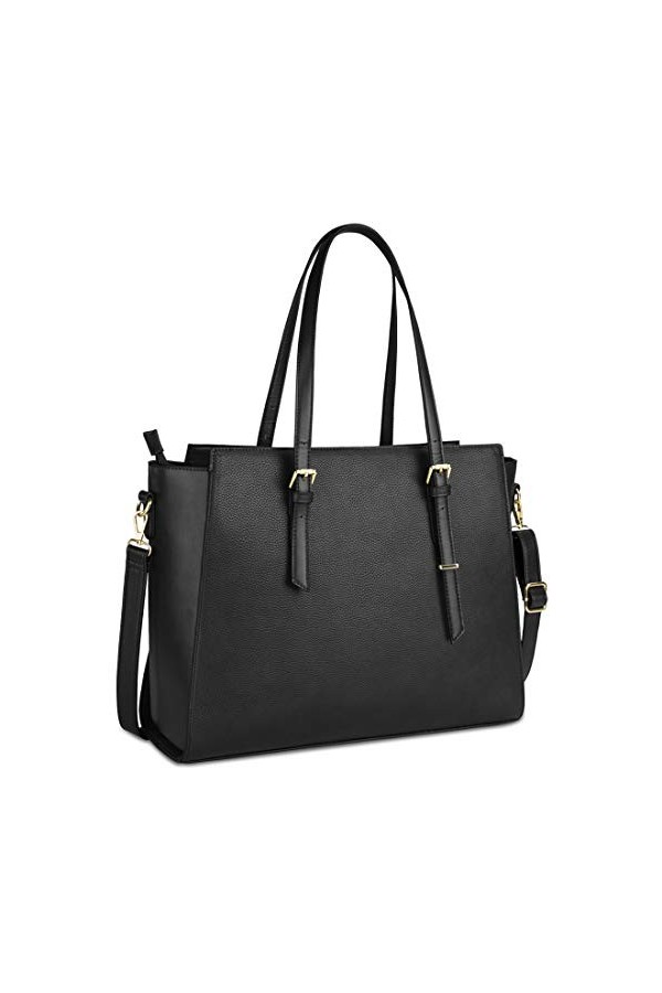 NEWHEY Sac Cabas Femmes Grand PU Cuir Sac de Cours Sac Ordinateur Portable Sac a Main pour Les Cours Lycee 15.6 Pouces, Noir,