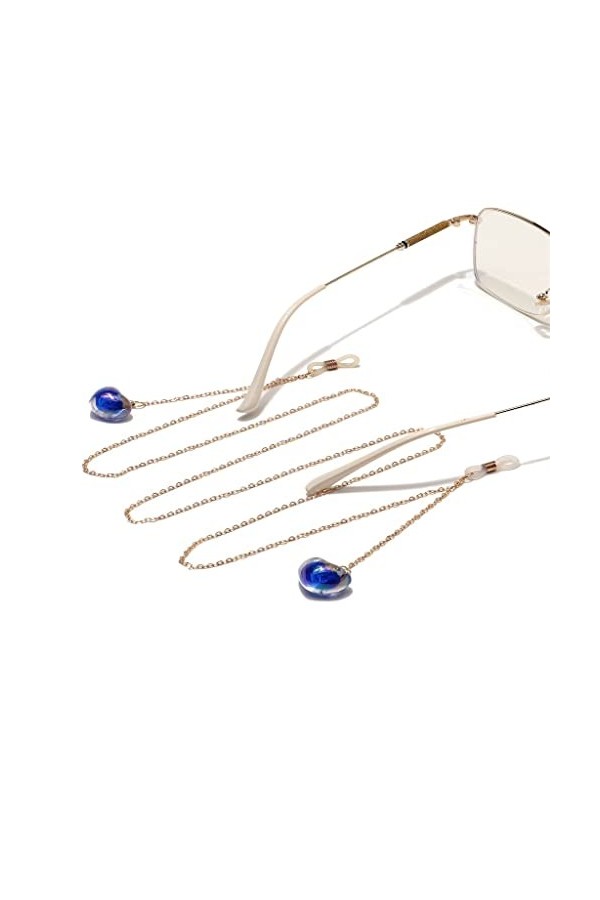 OQHAIR Cordon de lunettes en métal or coeur bleu pendentif chaîne de lunettes D Talla ?nica 