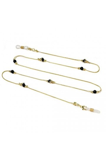 XOUVY Mode cuivre Fine chaîne Lunettes Noir Perle chaîne Tour de Cou Lunettes de Soleil chaîne Longe Femmes Accessoires Coul