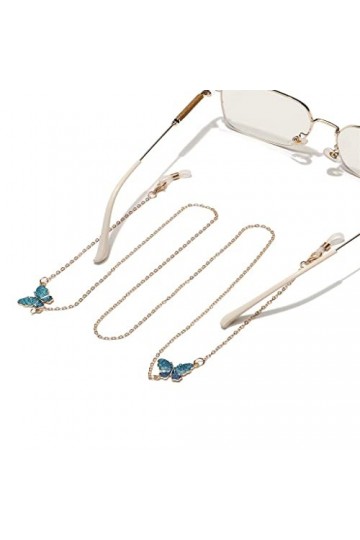 TONZN Or Bleu Papillons Lunettes Chaîne Antidérapant Lunettes Corde D 1 