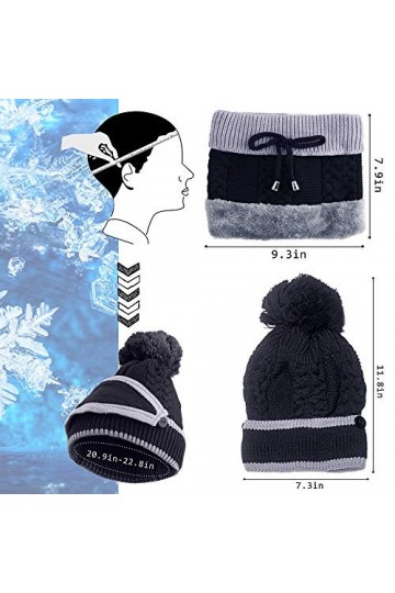 RSVOM Ensemble bonnet, écharpe et masque, 3 en 1 noir tricoté pour femme, bonnet dhiver et écharpe, bonnet thermique épais, 