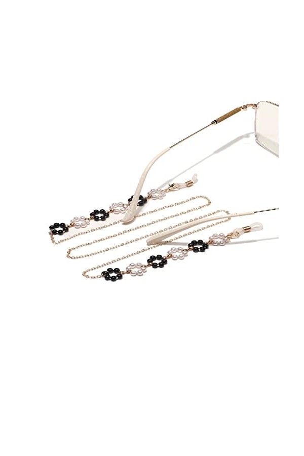 ASUVUD Chaîne de Lunettes de Corde de Lunettes de Perles Noires et Blanches Faites à la Main de Mode