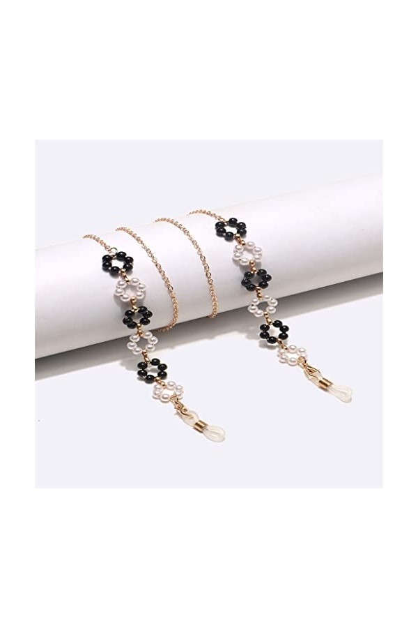 ASUVUD Chaîne de Lunettes de Corde de Lunettes de Perles Noires et Blanches Faites à la Main de Mode