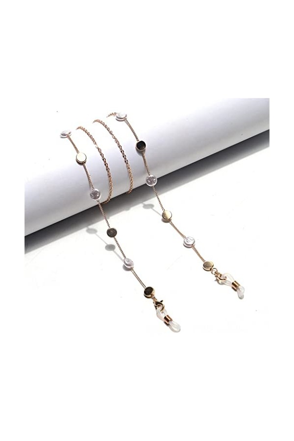 ASUVUD Collier de chaîne de Lunettes en Or avec Perles Rondes Lunettes de Soleil Lunettes Anti-Perte Anti-Chute
