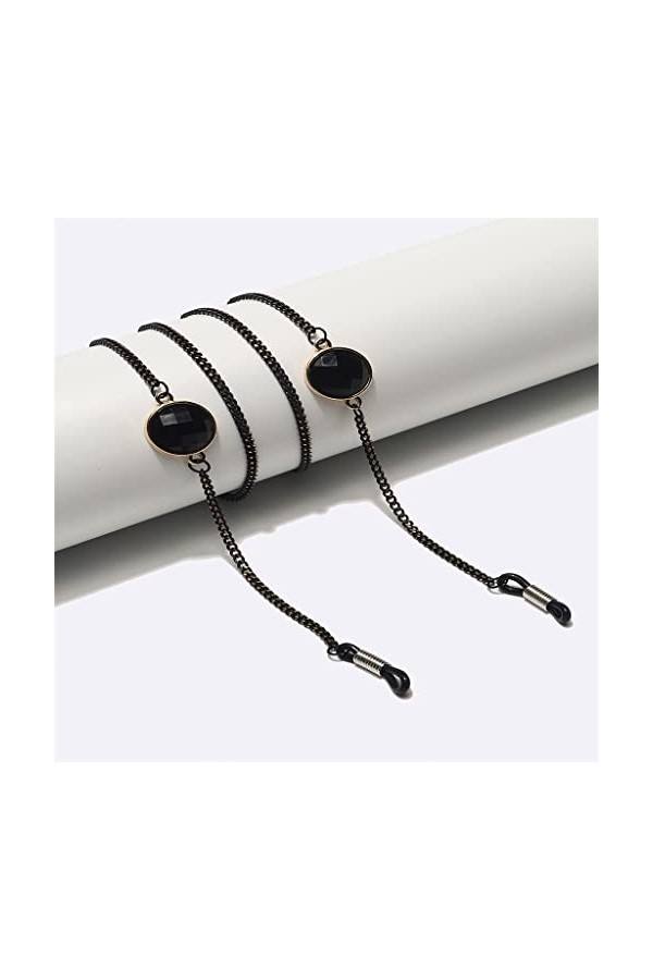 MJWDP Chaîne de Lunettes en métal Pendentif en Cristal Noir Chaîne de Lunettes Faite à la Main