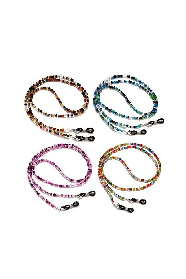 FIDDAA 4pcs chaînes de Lunettes perlées colorées, Sangle de Support de Lunettes de Soleil Autour du Cou, Cintre de Lunettes e