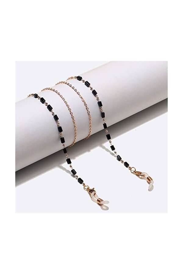 SUNMME Chaîne de Lunettes en Cristal Noir rectangulaire Lunettes de lanière de Cordon de Lunettes de Mode