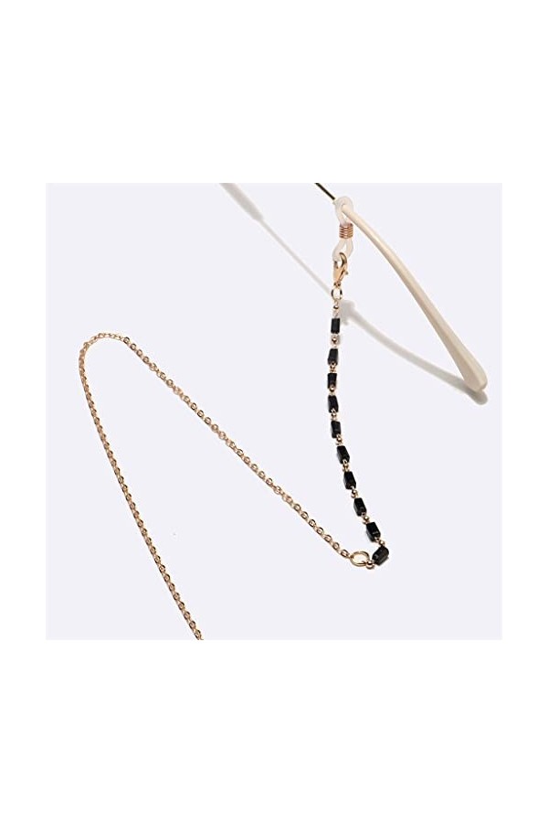 SUNMME Chaîne de Lunettes en Cristal Noir rectangulaire Lunettes de lanière de Cordon de Lunettes de Mode