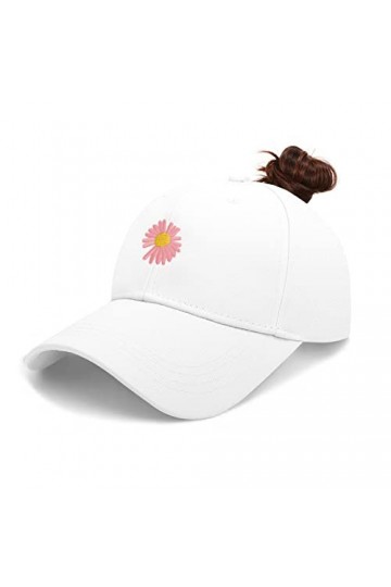 BLURBE Casquette Femme Queue De Cheval - Chapeau de Baseball Cap,Homme Queue Casquette Réglable Broderie Marguerite Cap Sport