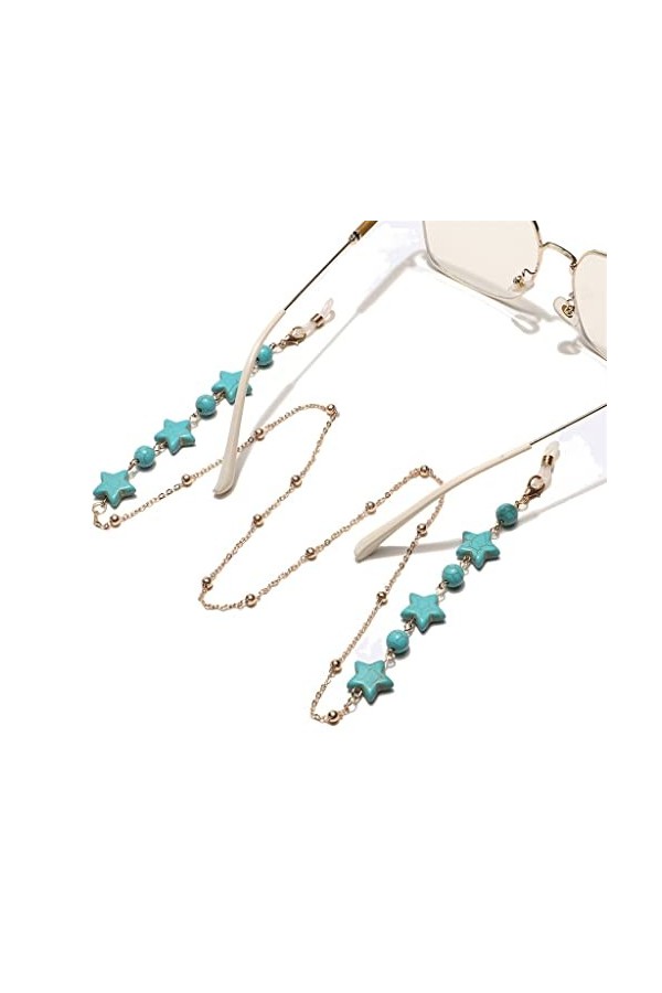 TONZN Perles de turquoise dorées européennes et américaines étoiles chaîne de lunettes faite à la main corde de lunettes anti
