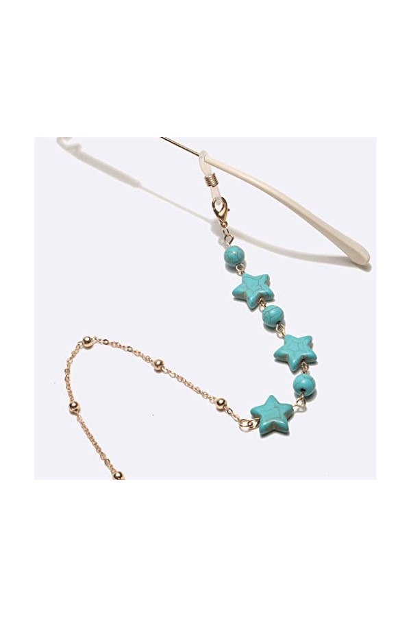 TONZN Perles de turquoise dorées européennes et américaines étoiles chaîne de lunettes faite à la main corde de lunettes anti