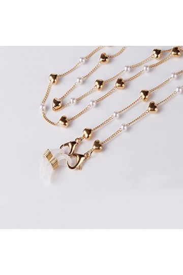 LHLLHL Perle Lunettes chaîne for Femmes Boho perlé Porte-chaîne Coeur Charme Lunettes de Soleil lanière Cou Cordon Lunettes A