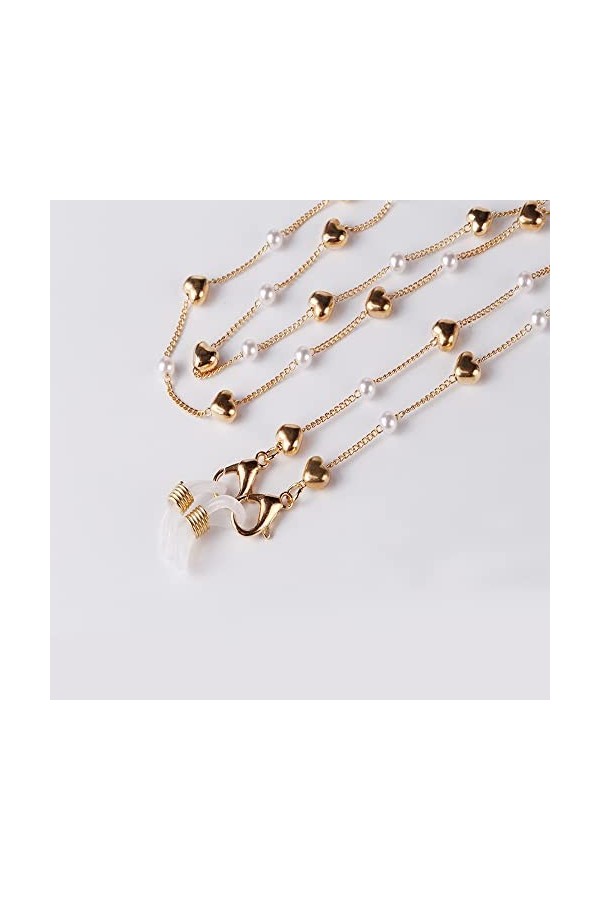 LHLLHL Perle Lunettes chaîne for Femmes Boho perlé Porte-chaîne Coeur Charme Lunettes de Soleil lanière Cou Cordon Lunettes A